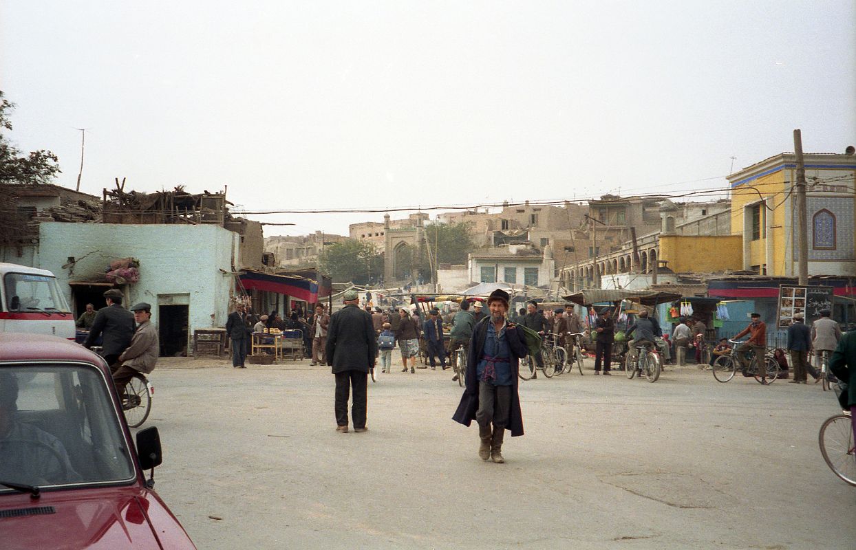 19 Kashgar Old City Street Scene 1993 With Old Mosque Behind